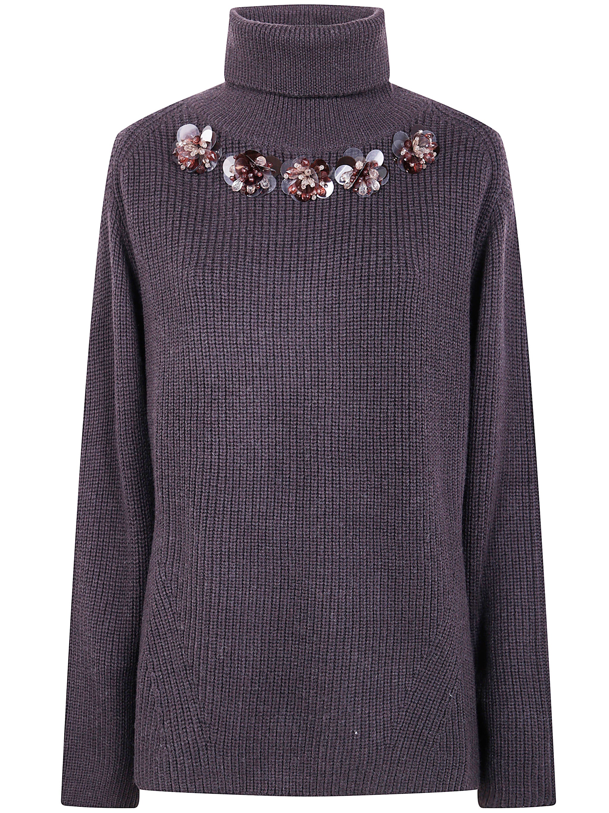 PAROSH Embroidered Turtle Neck Sweater for Women