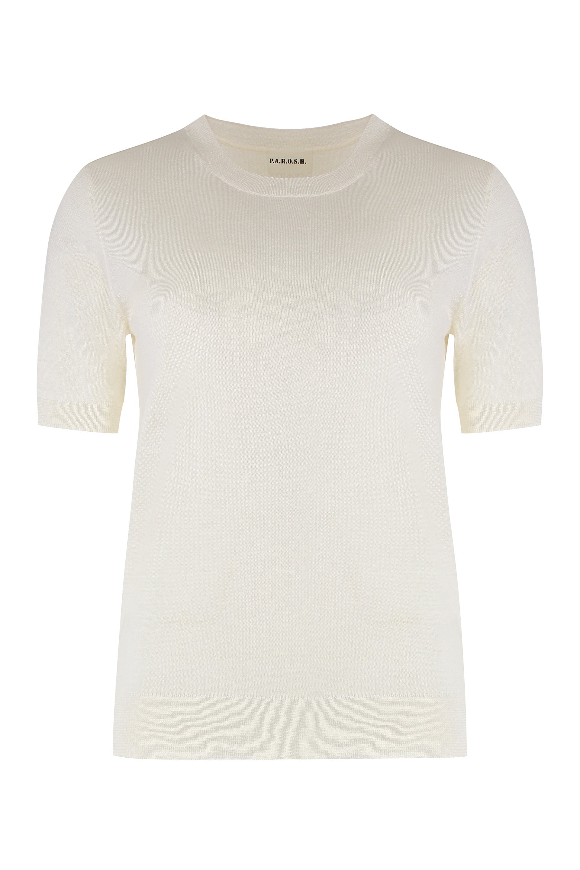 PAROSH Short Sleeve Sweater with Ribbed Knit Edges