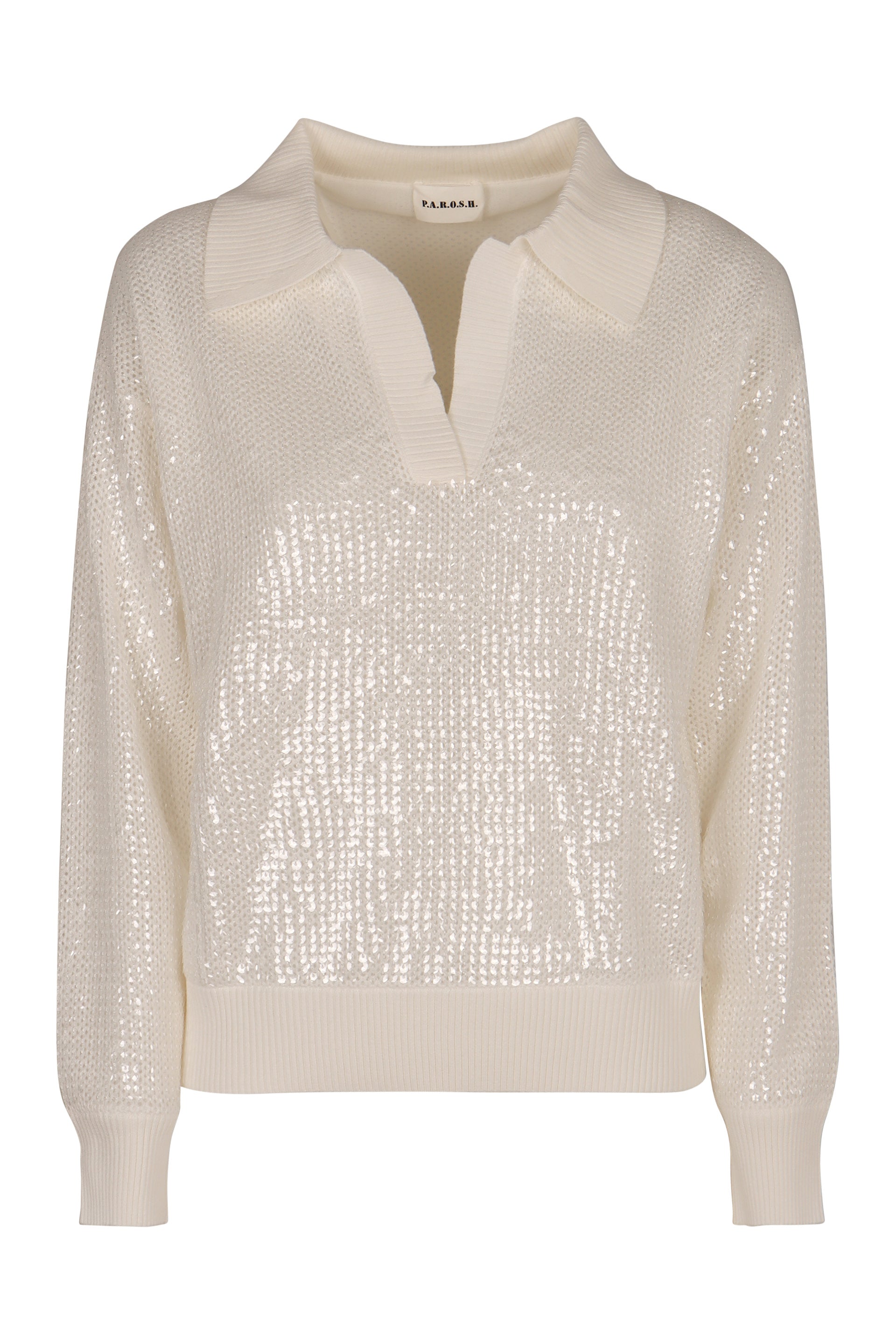PAROSH Sequin-Accent Polo Sweater