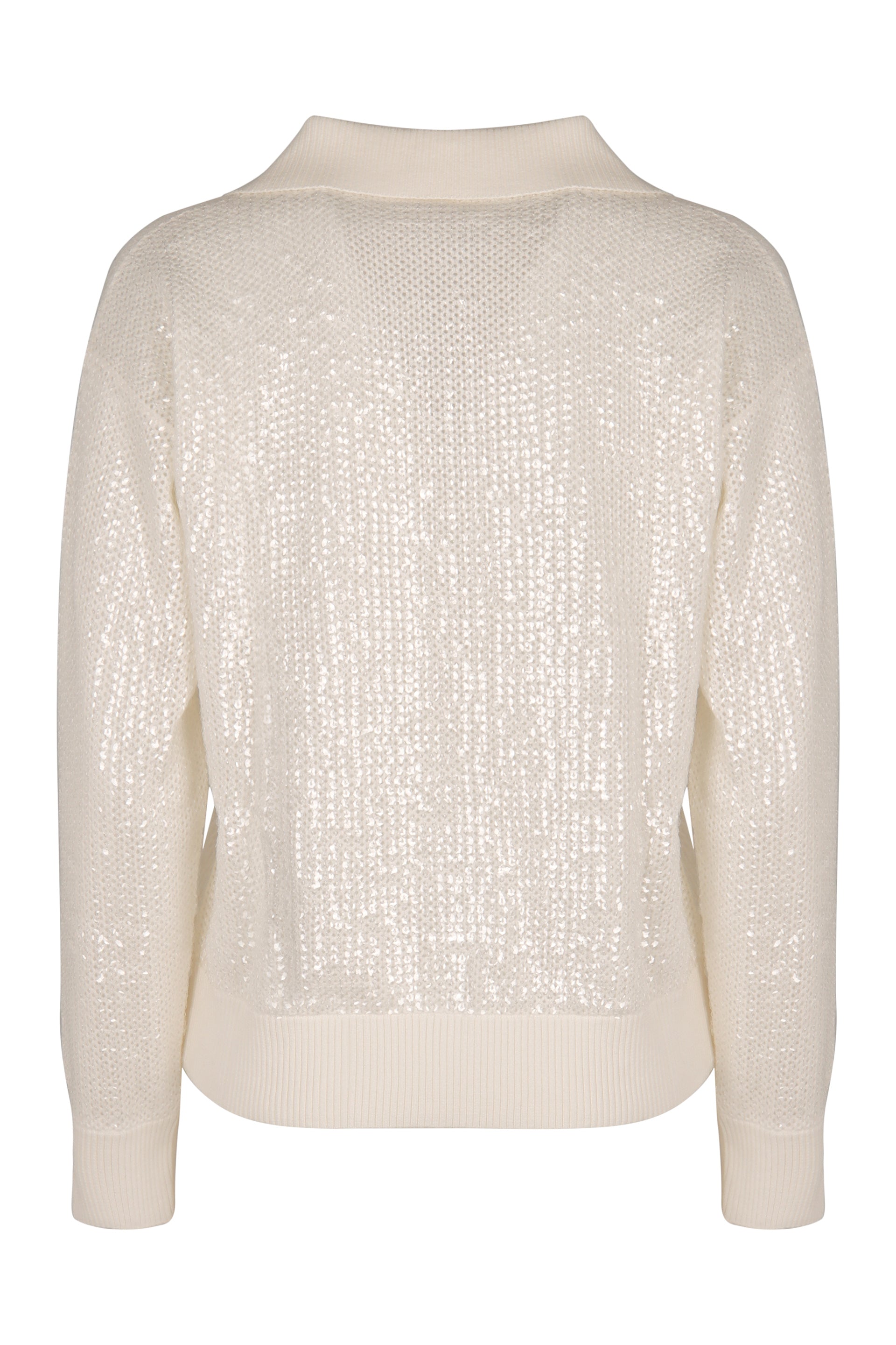 PAROSH Sequin-Accent Polo Sweater