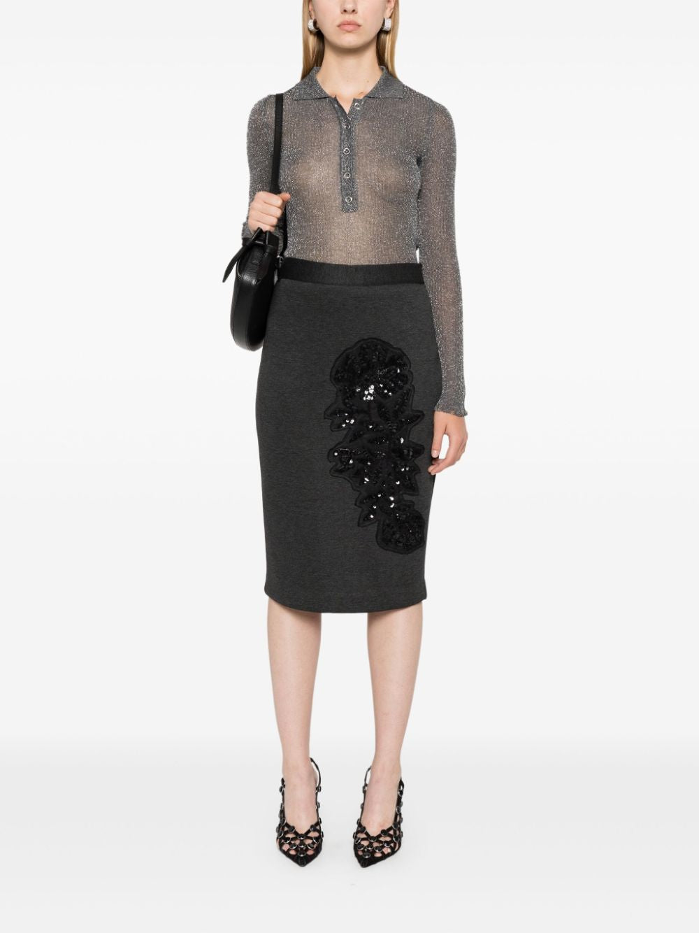 PAROSH Sequin Embellished Midi Skirt