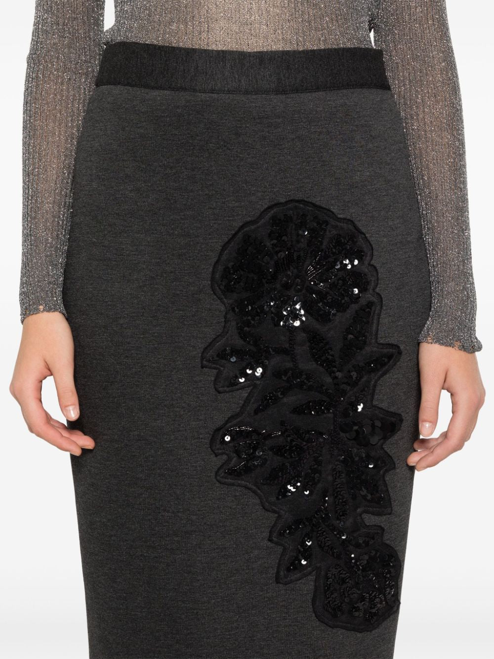 PAROSH Sequin Embellished Midi Skirt