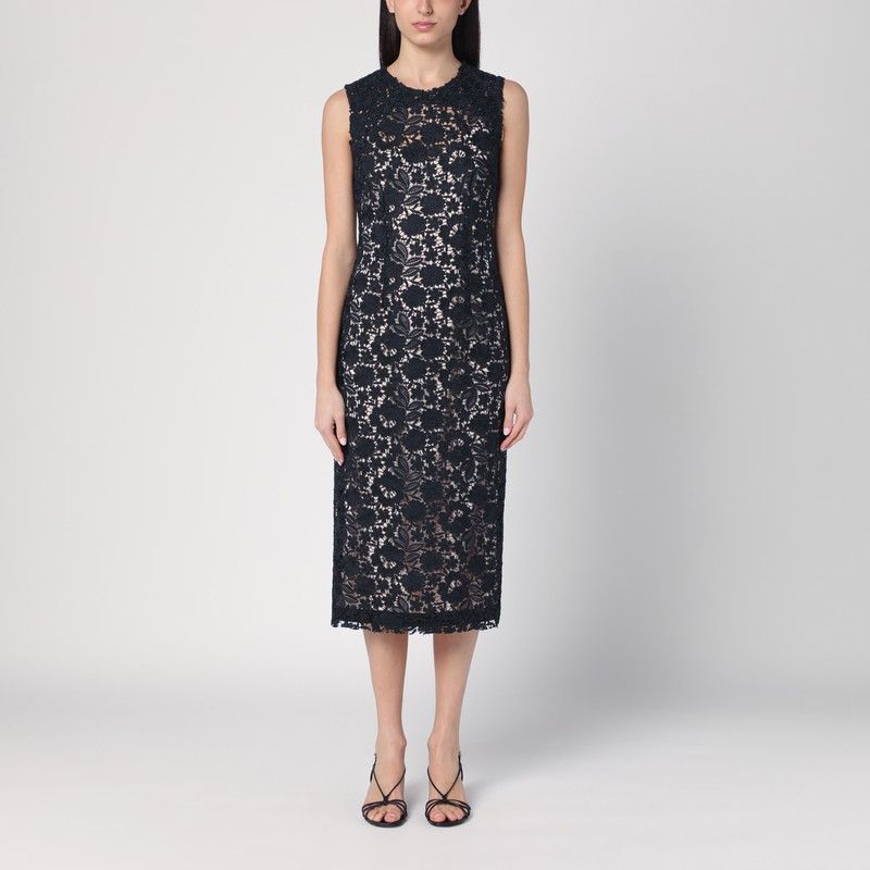 PAROSH Lace Midi Dress with Round Neck