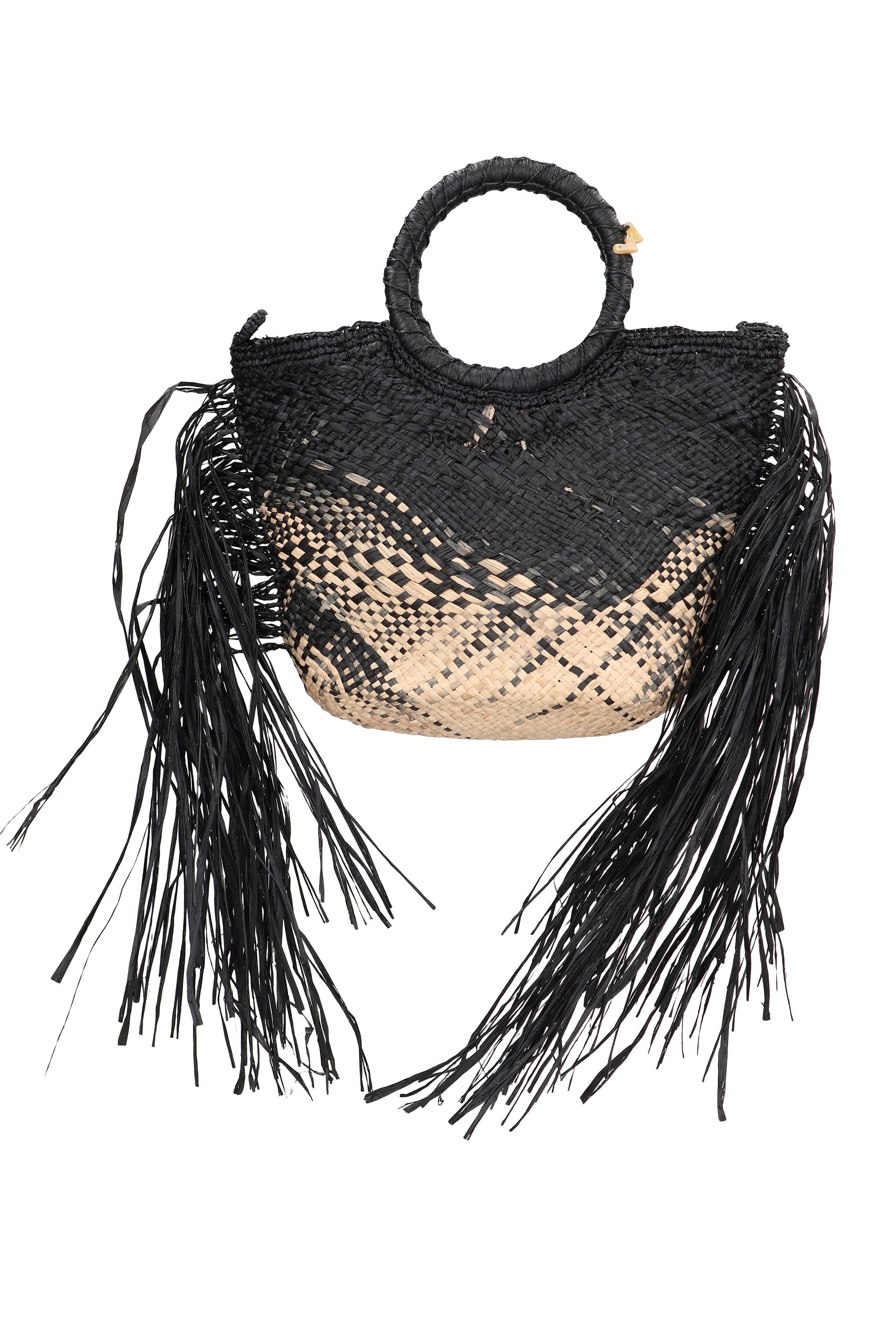 MADE FOR A WOMAN Mini Raffia Handbag with Decorative Fringes