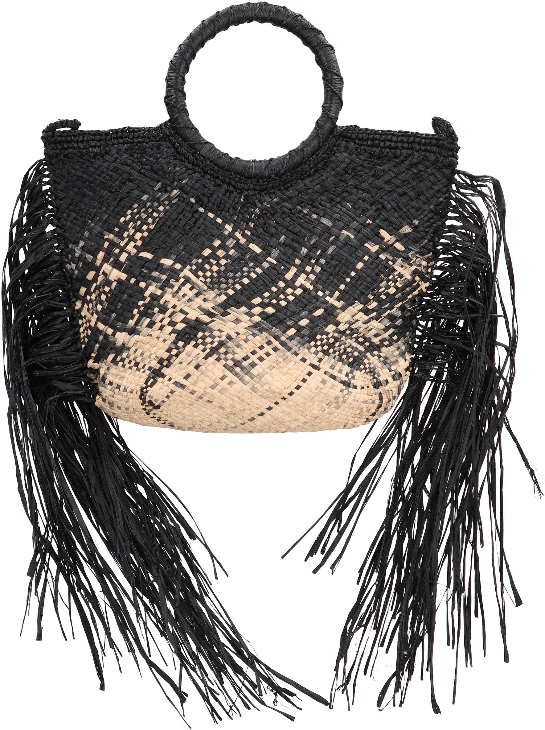 MADE FOR A WOMAN Mini Raffia Handbag with Decorative Fringes