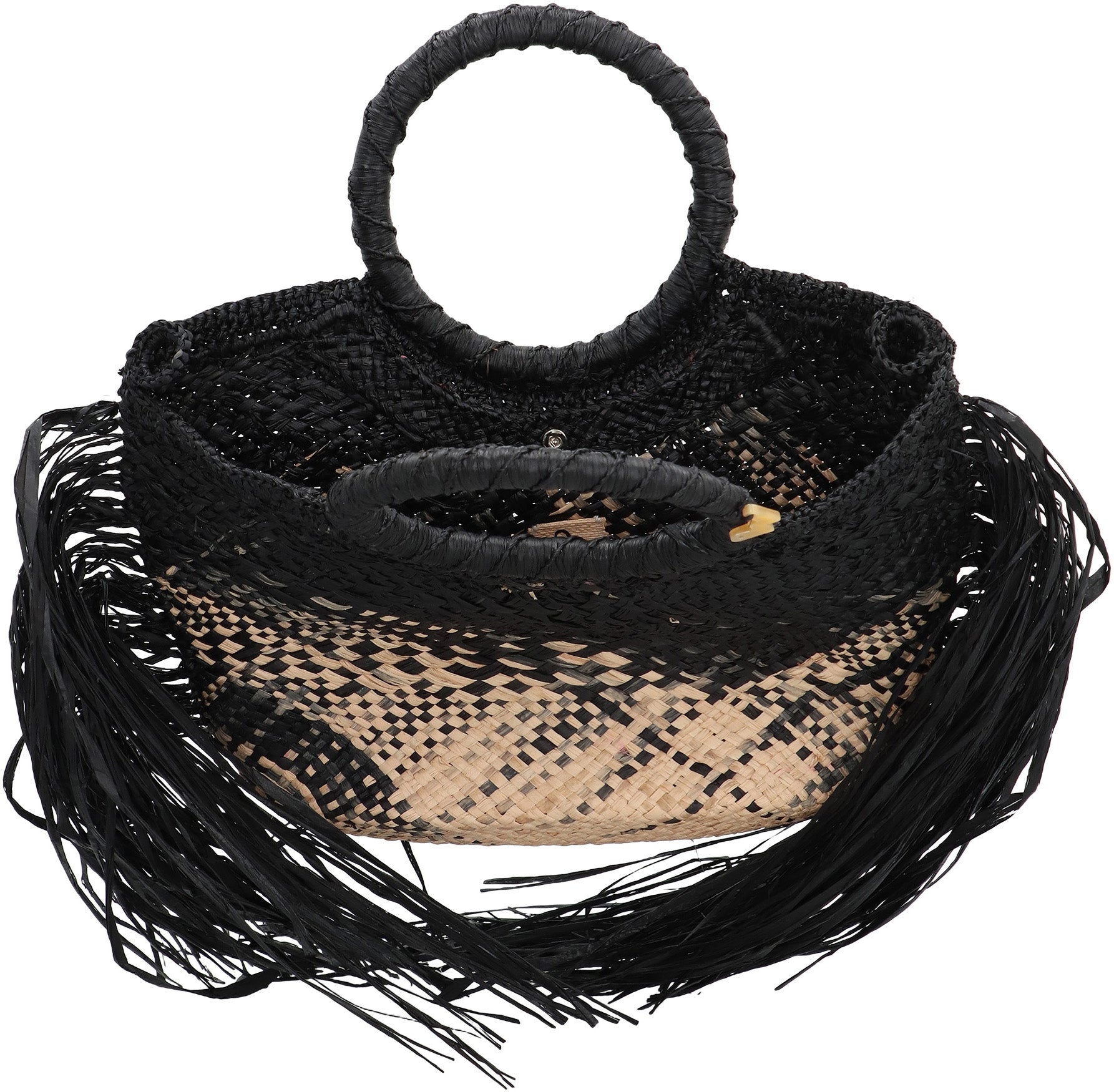 MADE FOR A WOMAN Mini Raffia Handbag with Decorative Fringes