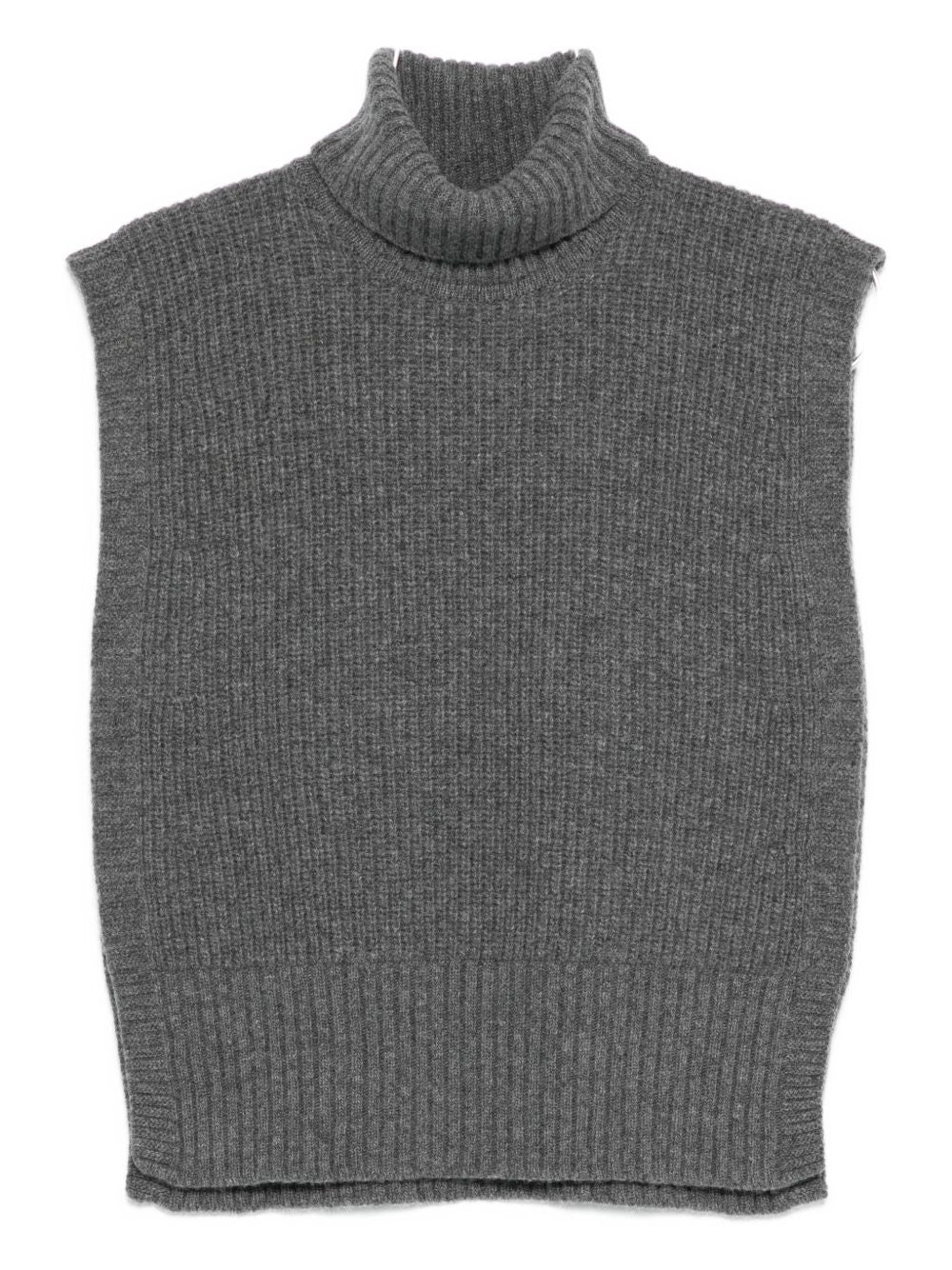 DAVANTINO Wool Ribbed Knit Sleeveless Turtleneck Sweater - Cropped Length