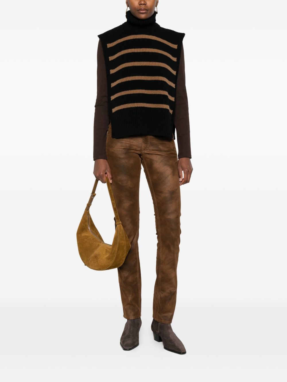 DAVANTINO Women's Sleeveless Wool Turtleneck Sweater with Horizontal Stripes