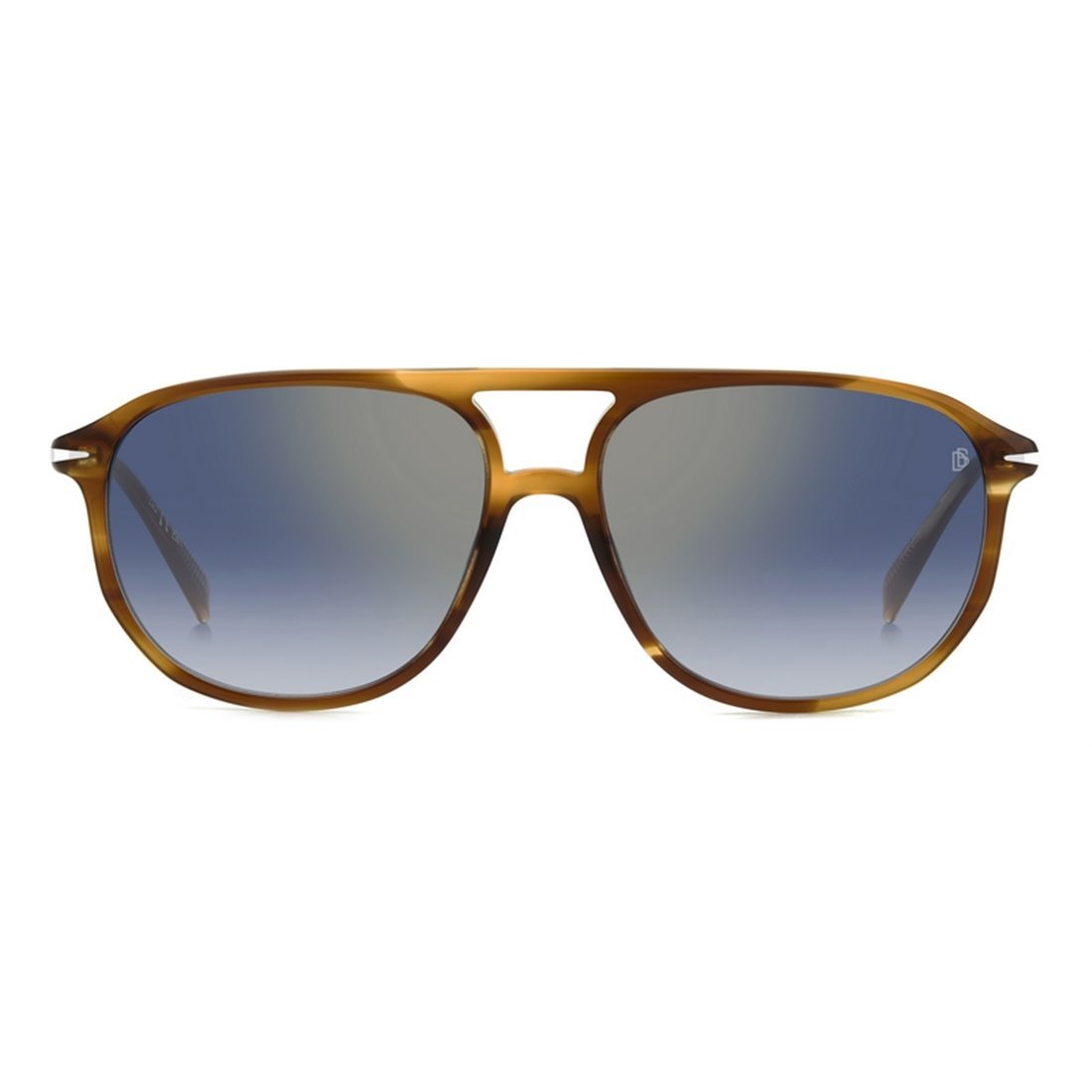 DAVID BECKHAM Men's Classic Brown Horn Sunglasses with Blue Mirror Lenses