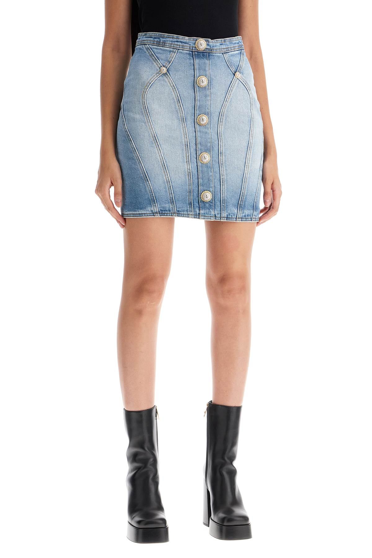 BALMAIN Mini 4 Button Denim Skirt