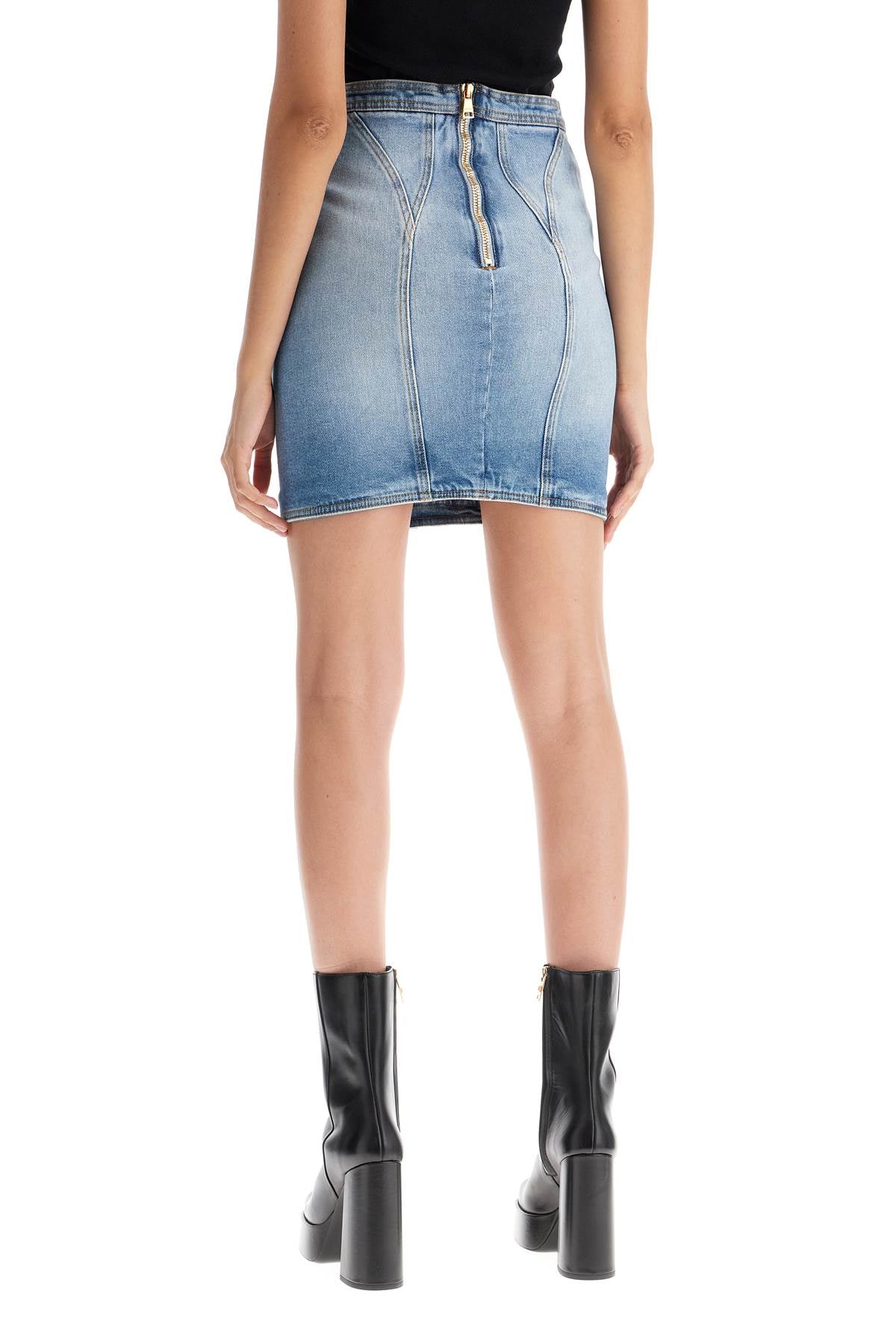 BALMAIN Mini 4 Button Denim Skirt