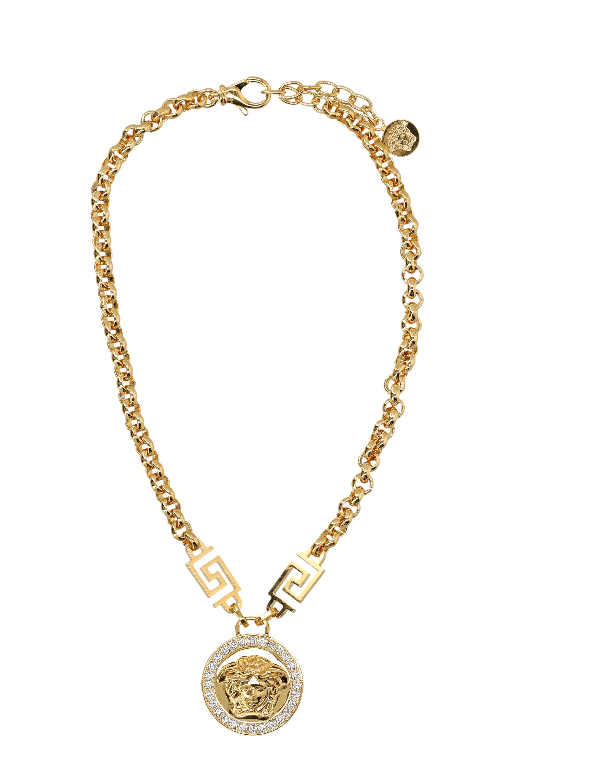 VERSACE Mini Medusa Greek Necklace with Crystal Accents