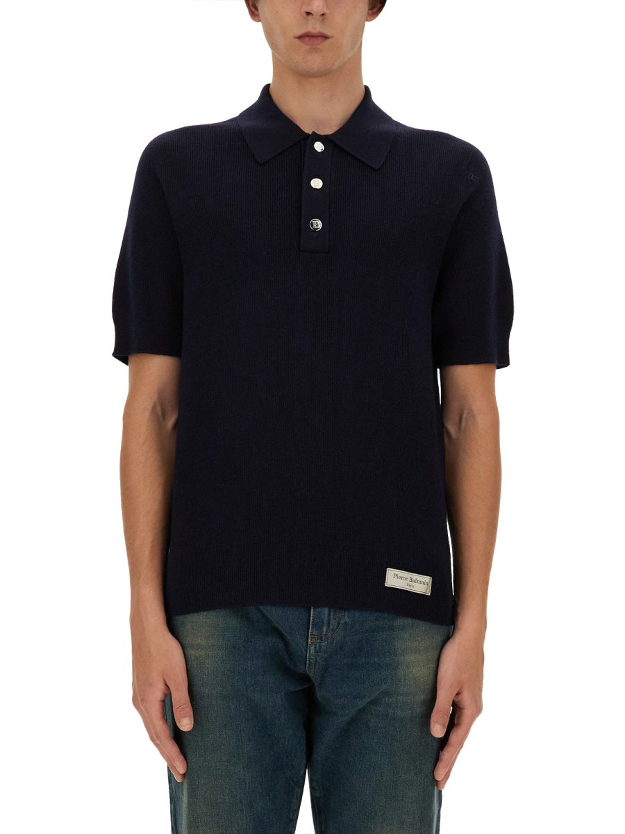 BALMAIN Regular Fit Merino Wool Polo Shirt - Size L
