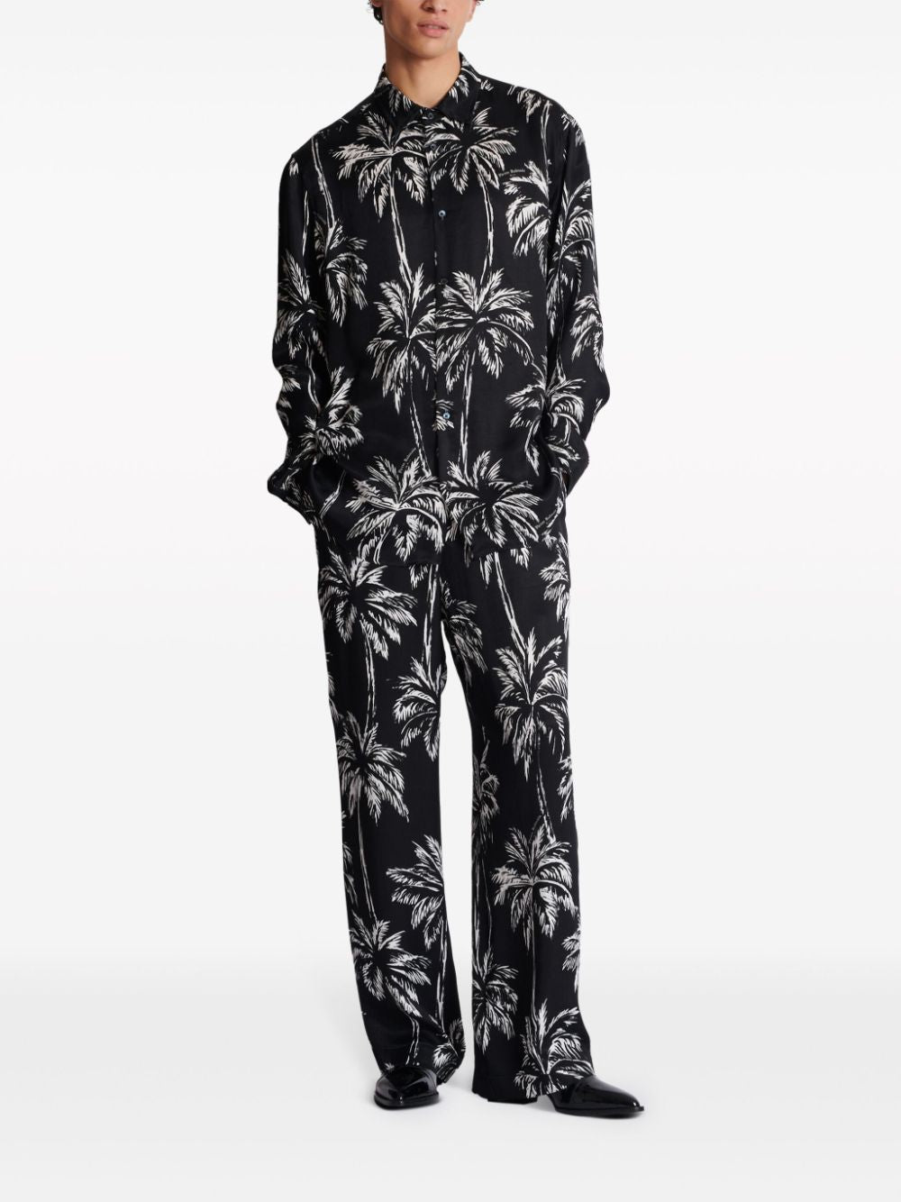 BALMAIN Palm Print Satin Shirt for Men