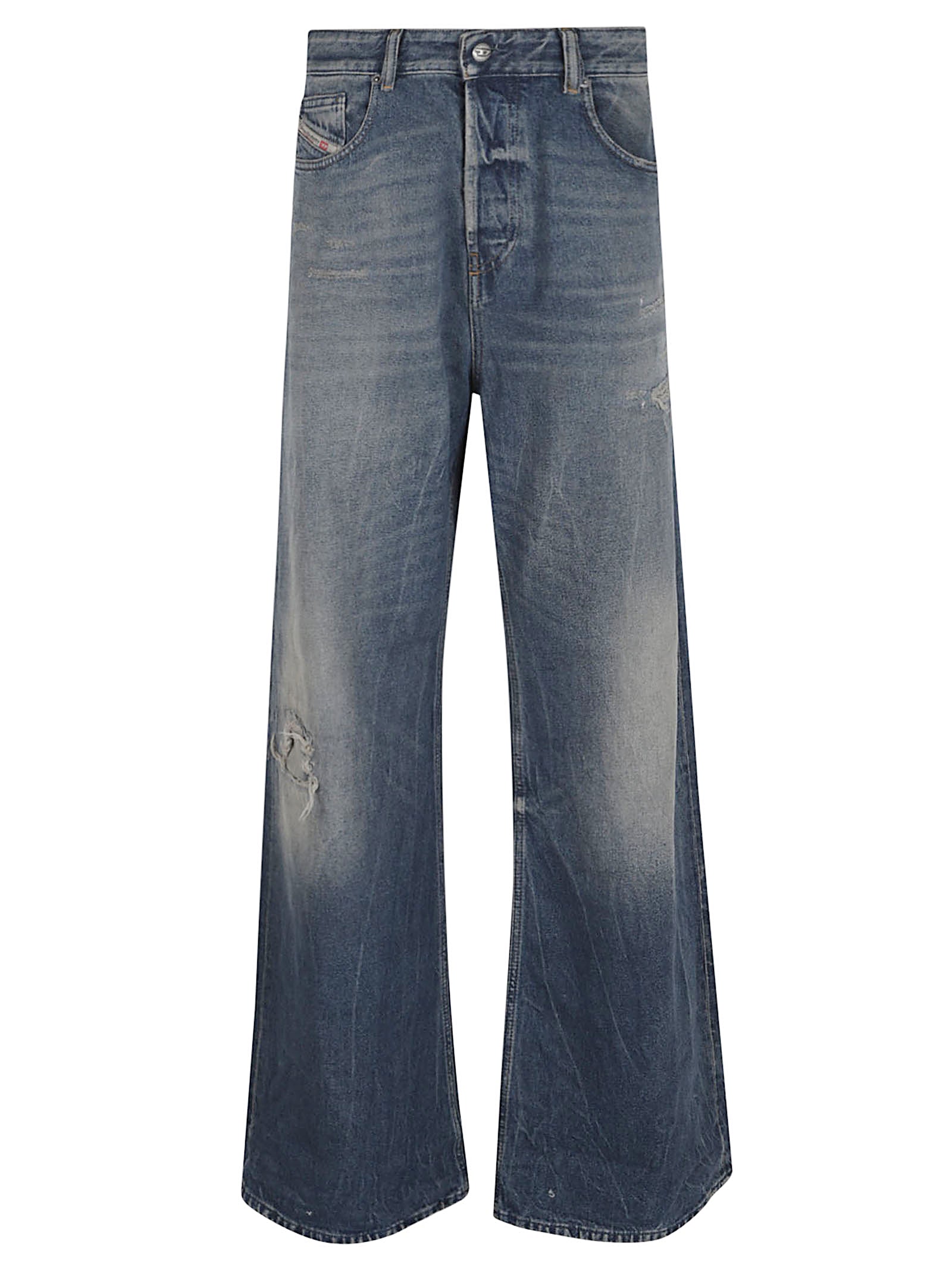 DIESEL Relaxed Fit Cropped Jeans with Ripped Details