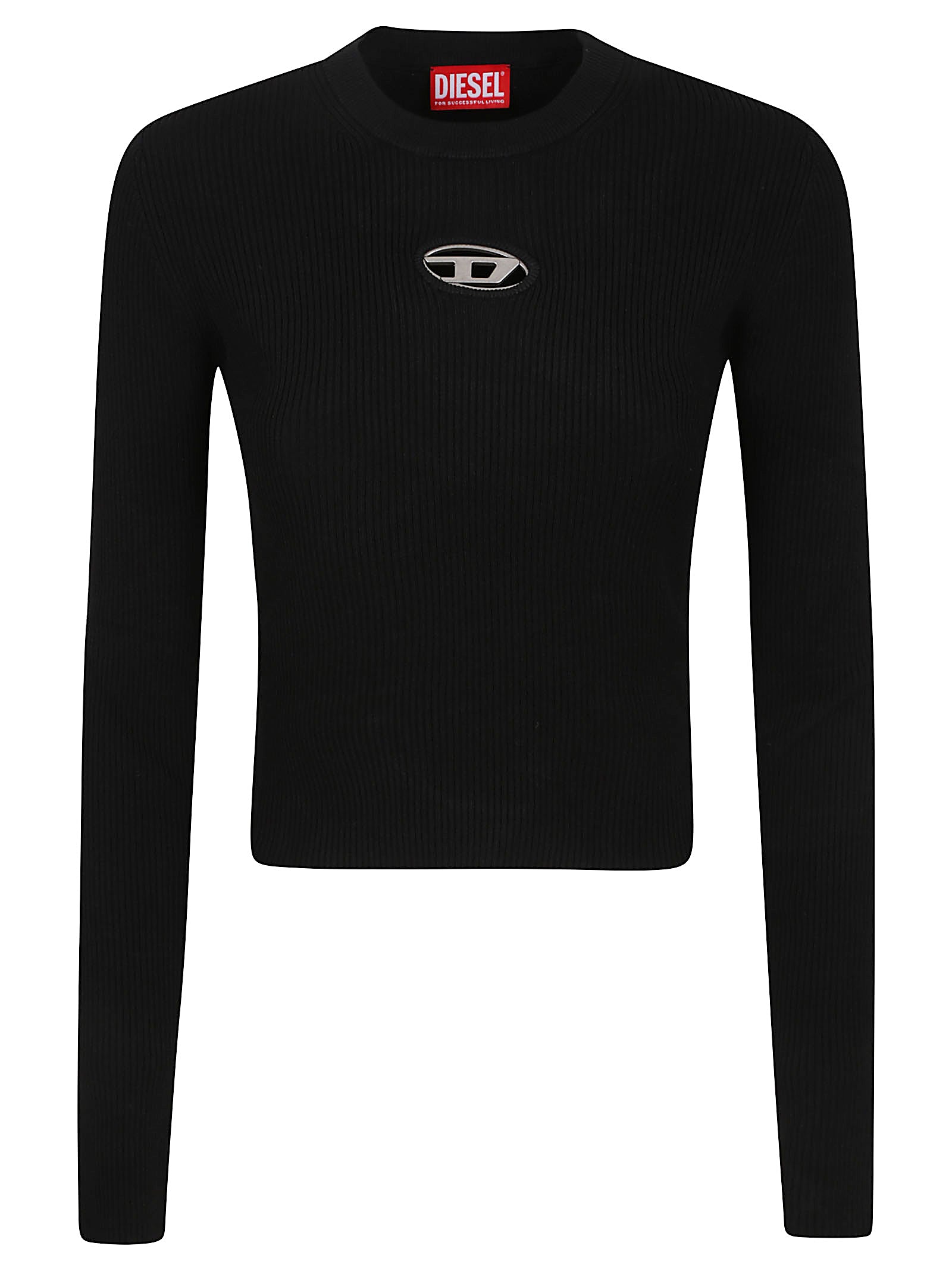 DIESEL Slim Fit Ribbed Knit Top with Oval D Metal Plaque