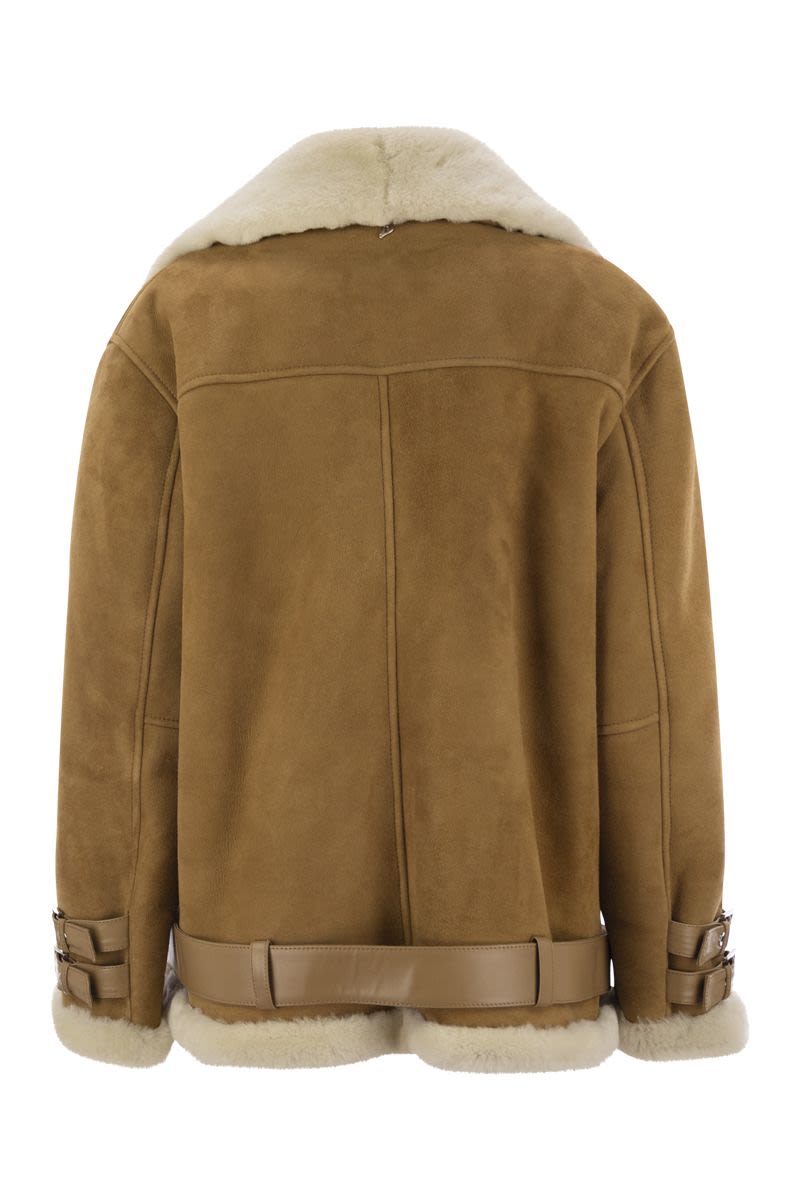 DONDUP Loose Shearling Jacket with Belt for Women