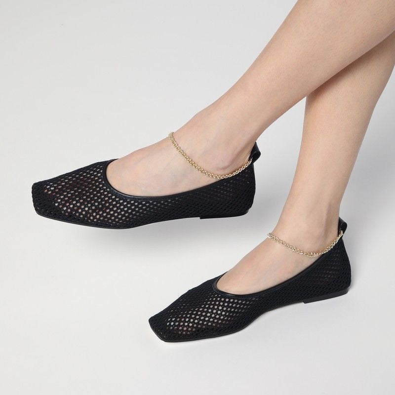 MARIA LUCA Chic Net Ballerina with Gold Chain Ankle Strap