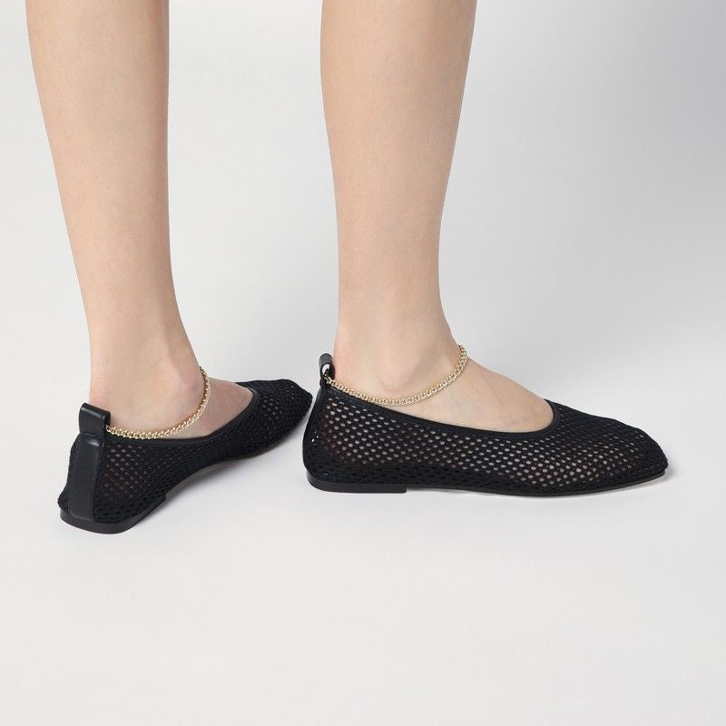 MARIA LUCA Chic Net Ballerina with Gold Chain Ankle Strap