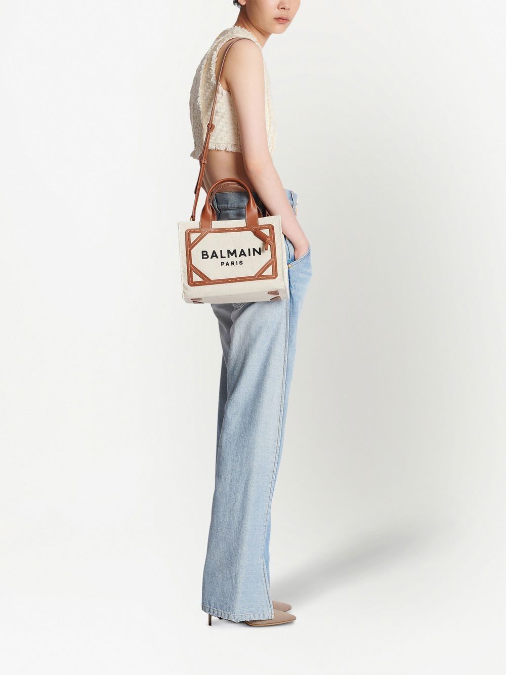 BALMAIN Mini Canvas Shopping Handbag