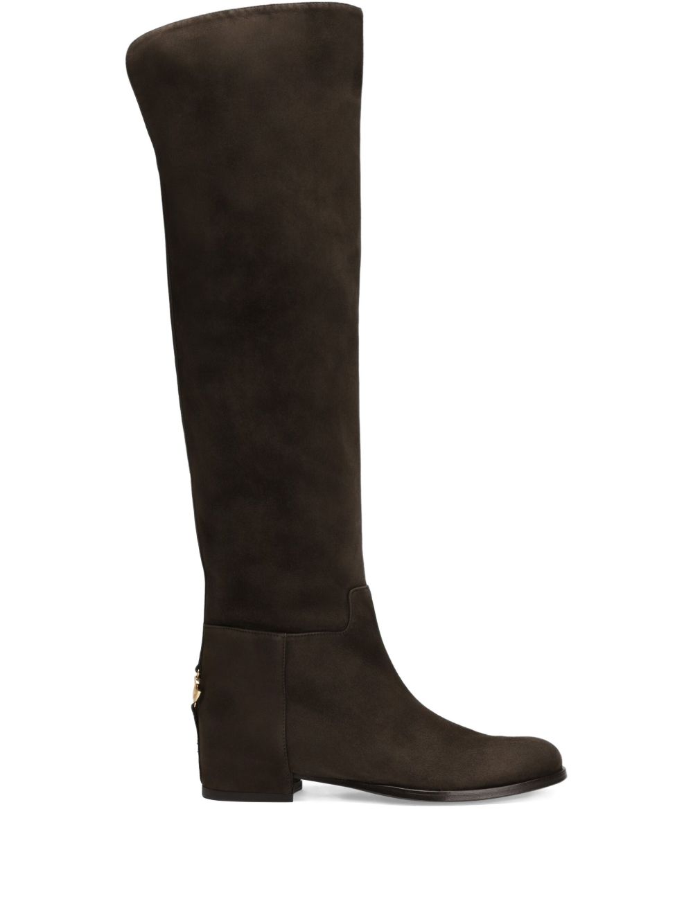 DOLCE & GABBANA Thigh-High Suede Boots with Crossed Logo