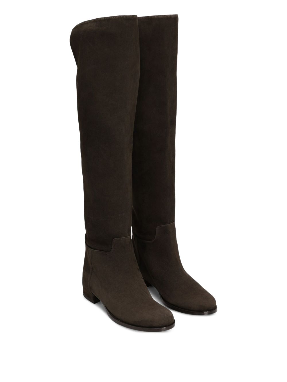 DOLCE & GABBANA Thigh-High Suede Boots with Crossed Logo