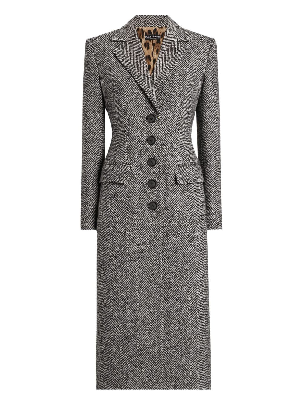 DOLCE & GABBANA Chevron Pattern Single-Breasted Women's Coat