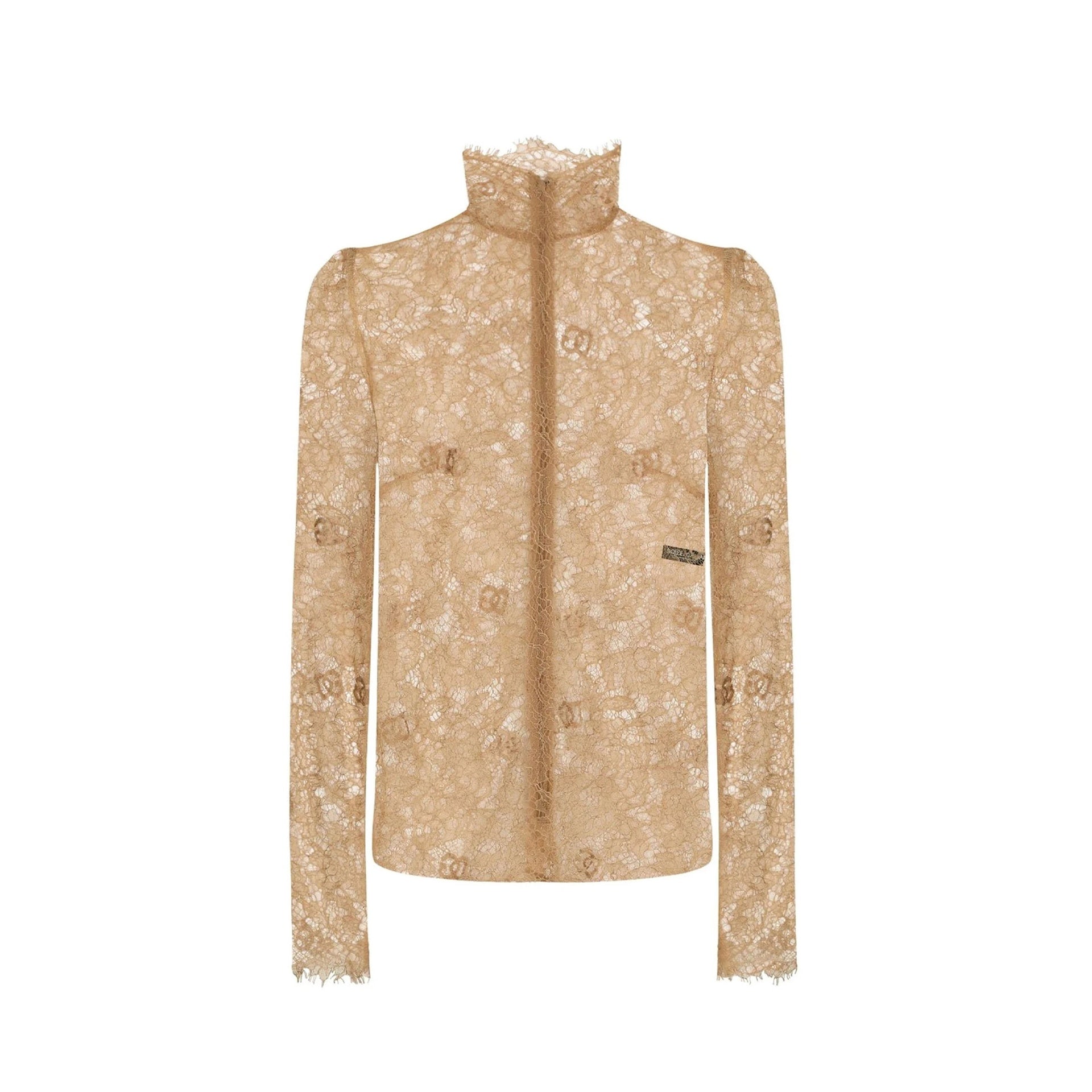 DOLCE & GABBANA Elegant Lace Top for Women - Long Sleeve, High Neck