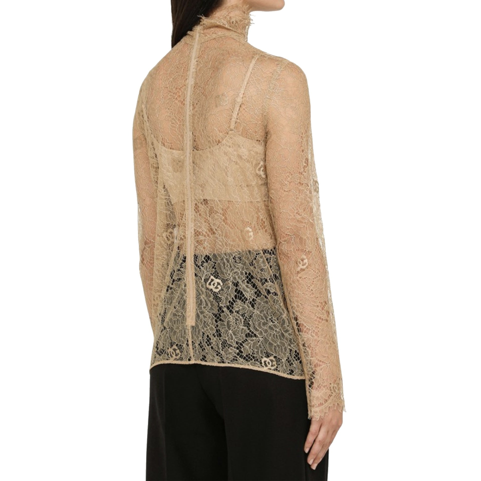 DOLCE & GABBANA Elegant Lace Top for Women - Long Sleeve, High Neck