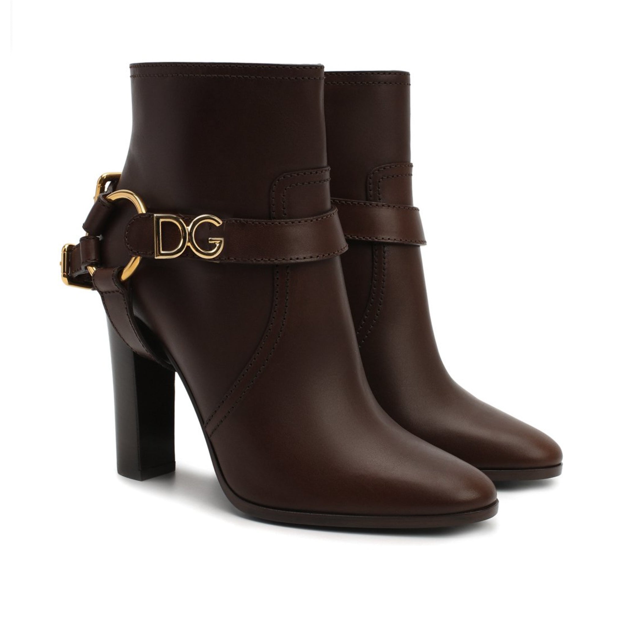 DOLCE & GABBANA Leather Ankle Boots with Zip Fastening and Detachable Tag