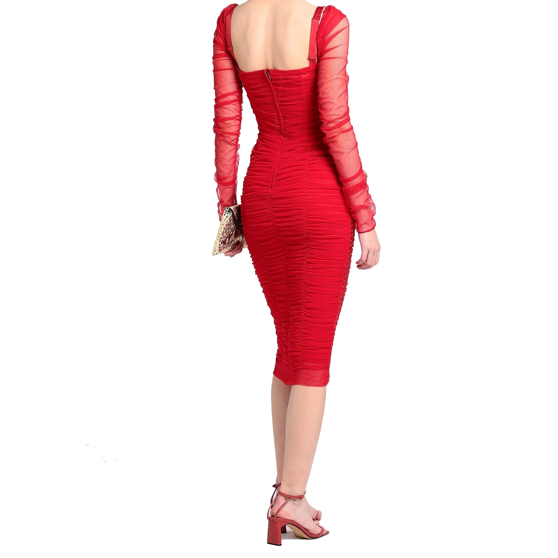 DOLCE & GABBANA Silk Ruched Tulle Midi Dress