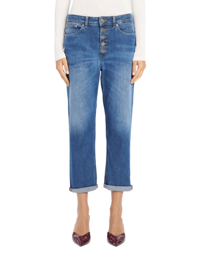 DONDUP Ankle-Length Regular Fit Jeans with Jeweled Button Fly
