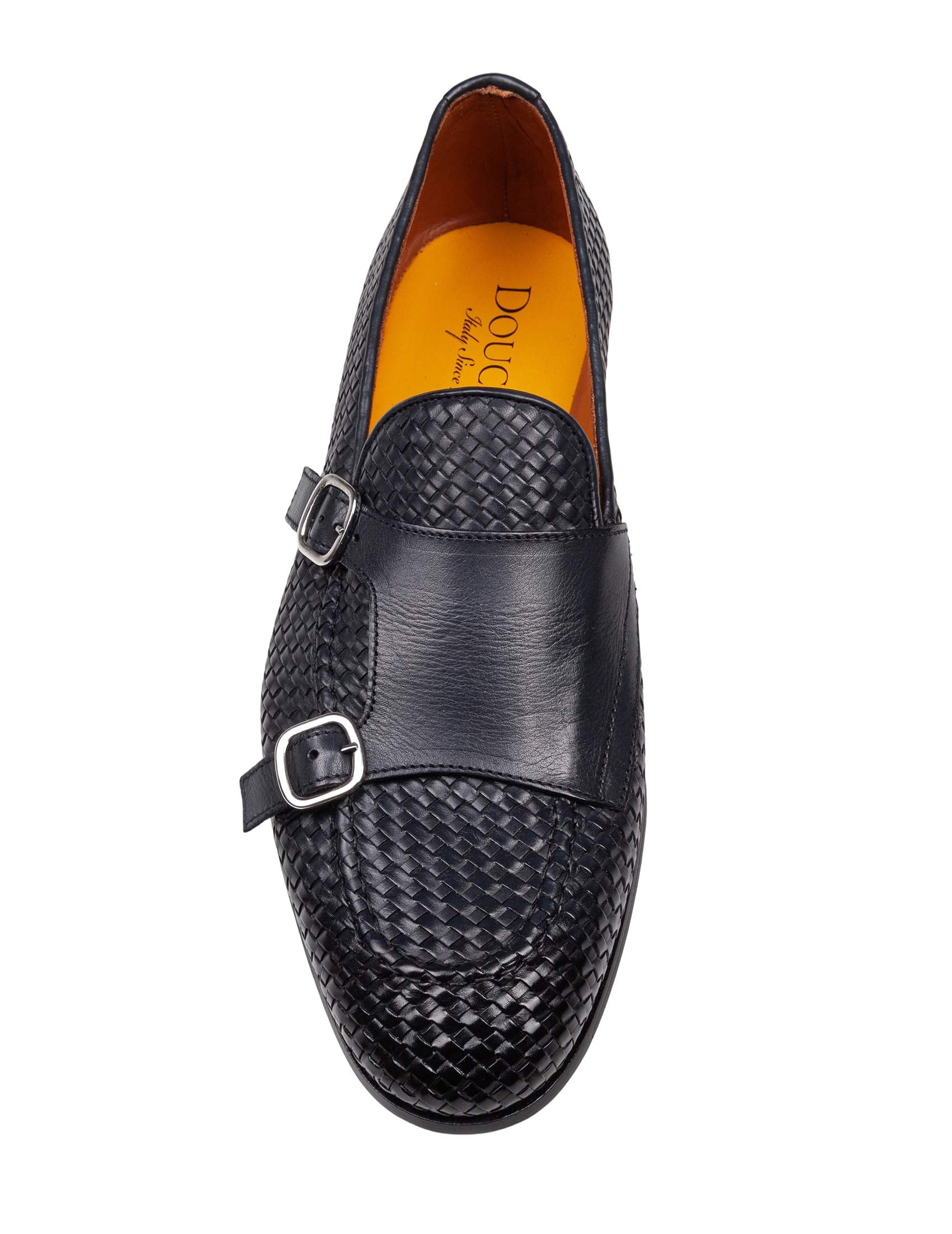 DOUCAL'S Double Buckle Woven Leather Moccasin