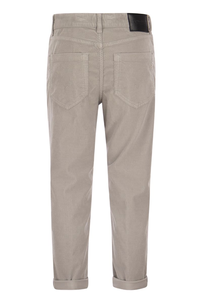 DONDUP Multi-Striped Velvet Trousers with Jewelled Buttons - Loose Fit, Ankle Length