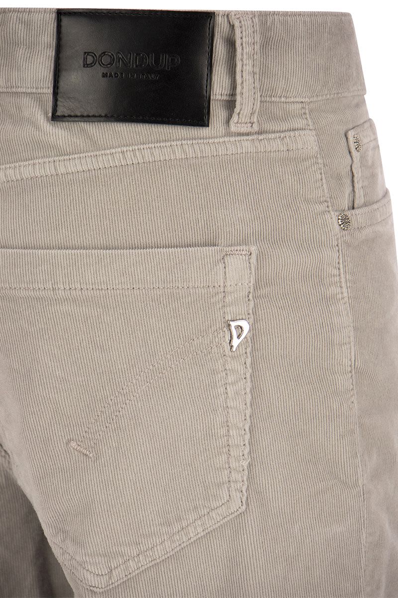 DONDUP Multi-Striped Velvet Trousers with Jewelled Buttons - Loose Fit, Ankle Length