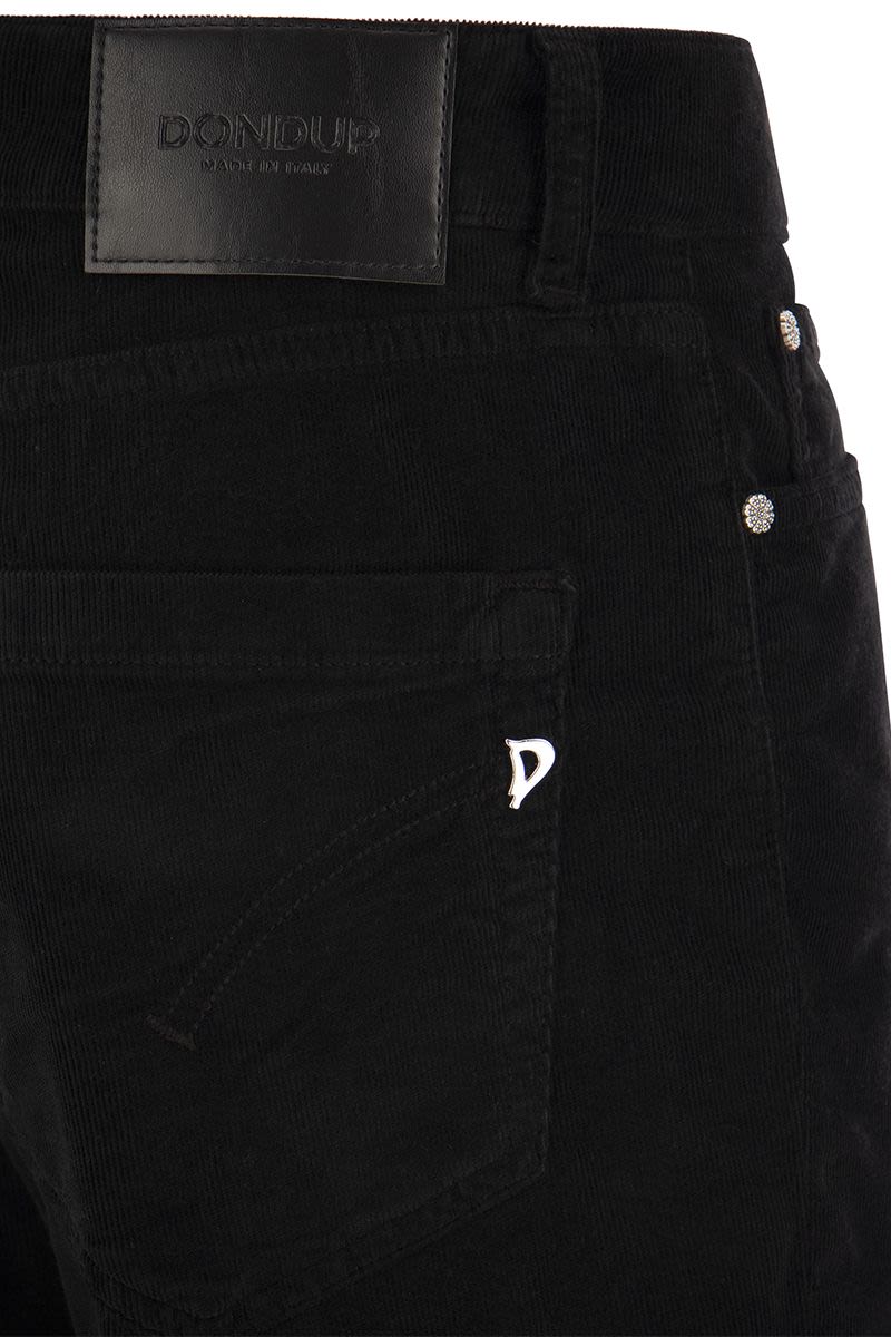 DONDUP Multi-Striped Velvet Trousers with Jewelled Buttons - Ankle Length