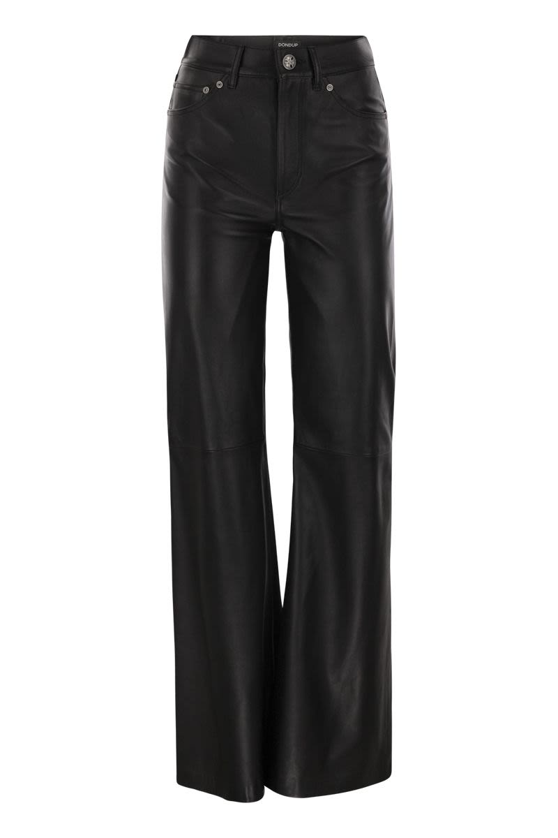 DONDUP High-Waisted Wide-Leg Lambskin Trousers