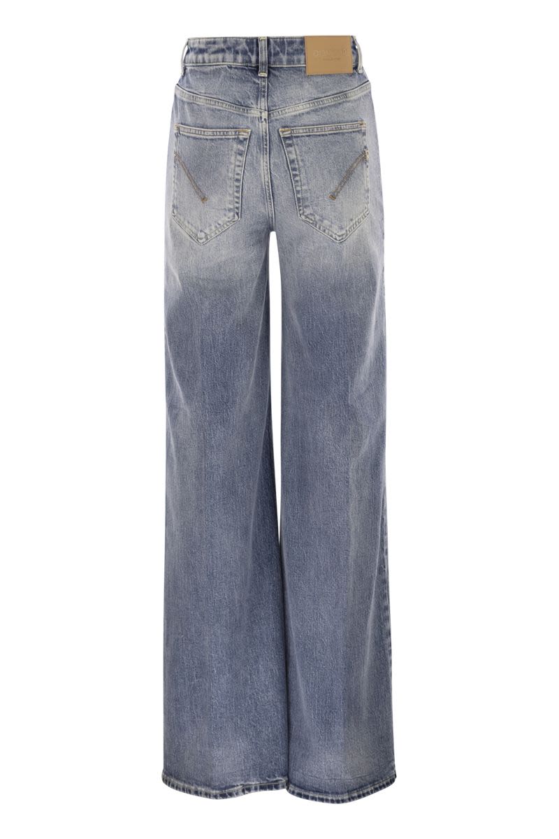 DONDUP Wide Leg Trousers with Iconic Metal Logo