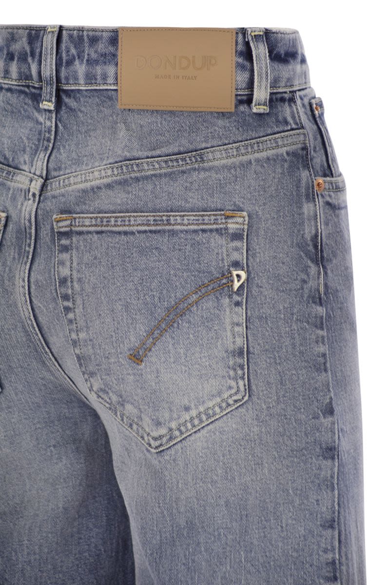 DONDUP Wide Leg Trousers with Iconic Metal Logo