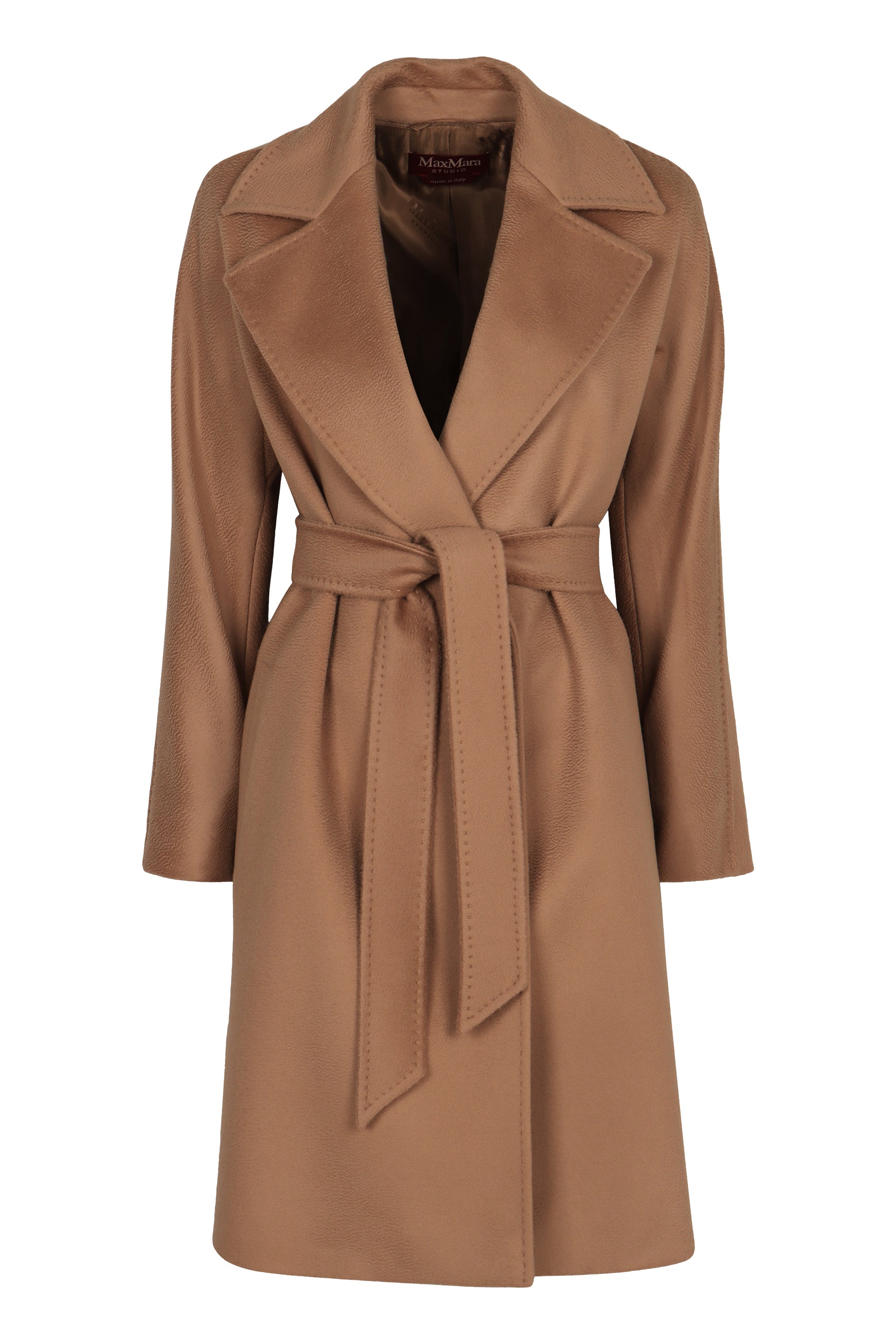 MAX MARA STUDIO Wool Jacket with Lapel Collar and Coordinated Waist Belt