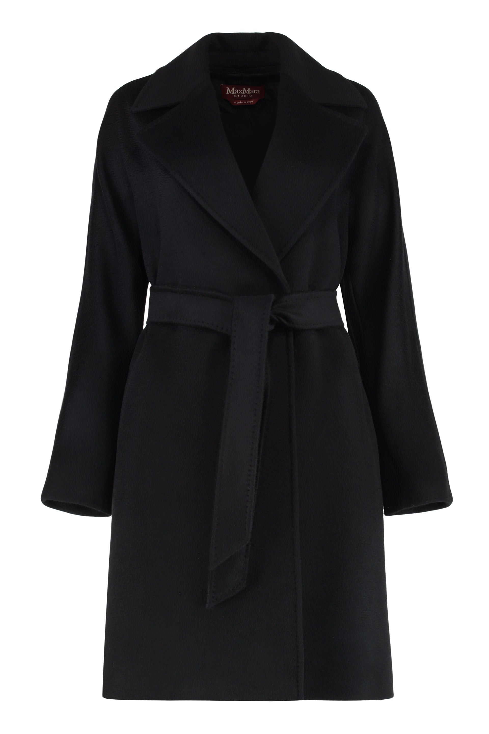 MAX MARA STUDIO Wool Jacket with Lapel Collar and Coordinated Waist Belt