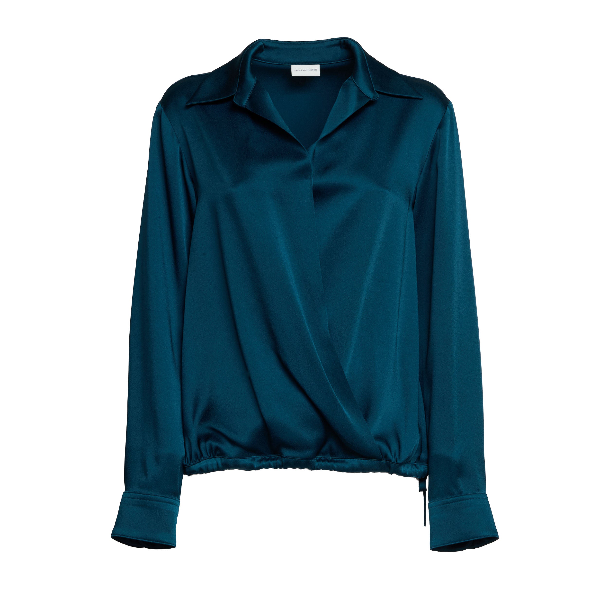 DRIES VAN NOTEN Soft Fit V-Neck Long Sleeve Shirt with Adjustable Hem - Women