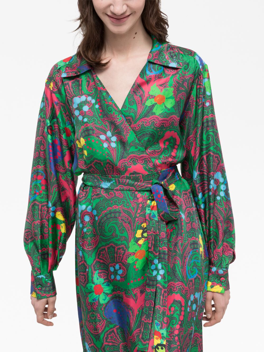 AZ FACTORY Paisley Print Long Wrap Dress