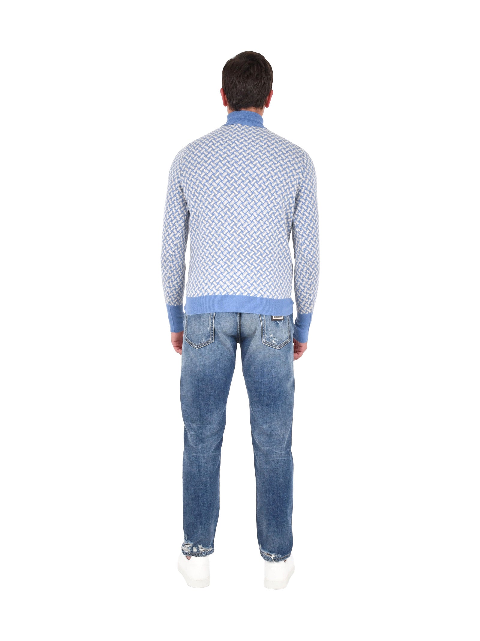 DRUMOHR Men's Cashmere Turtleneck Sweater with Contrasting Pattern