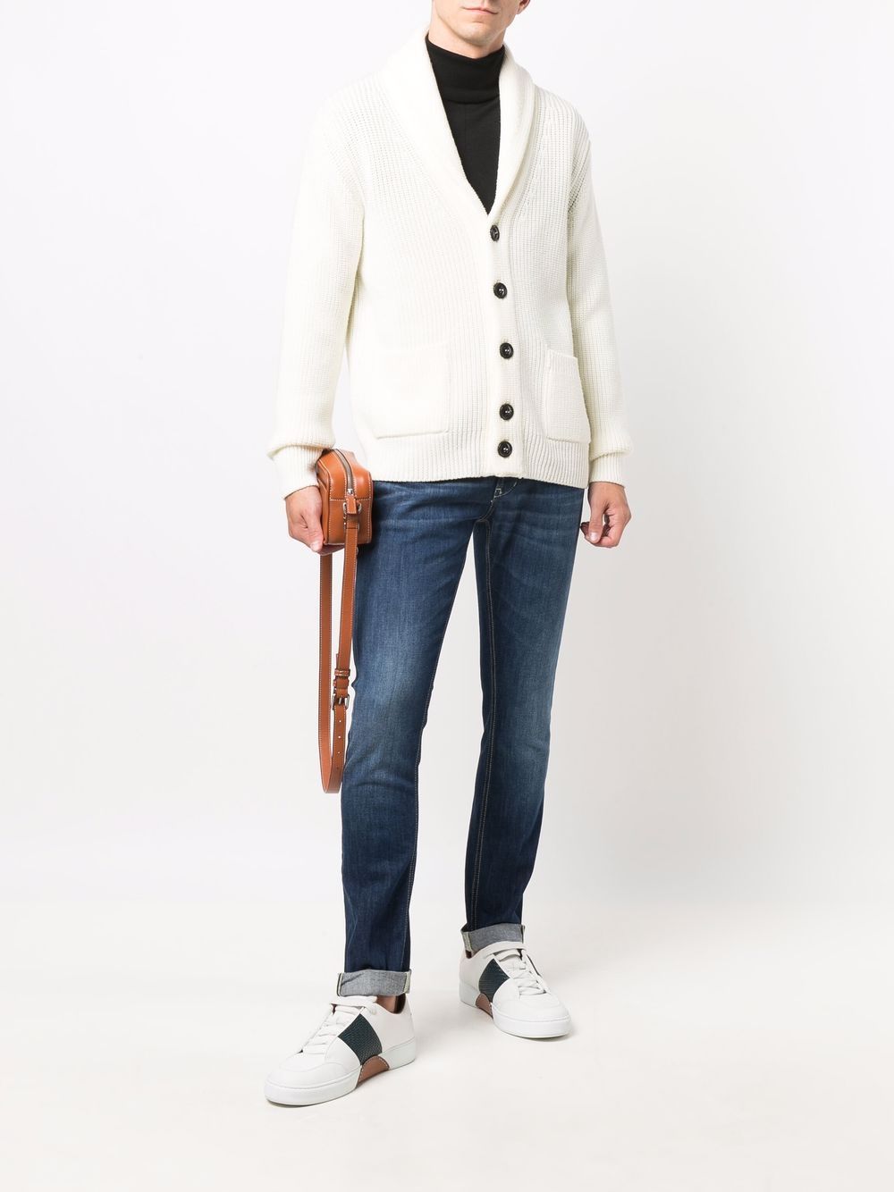 DRUMOHR Cozy Rib Stitch Cardigan with Scarf Collar for Men