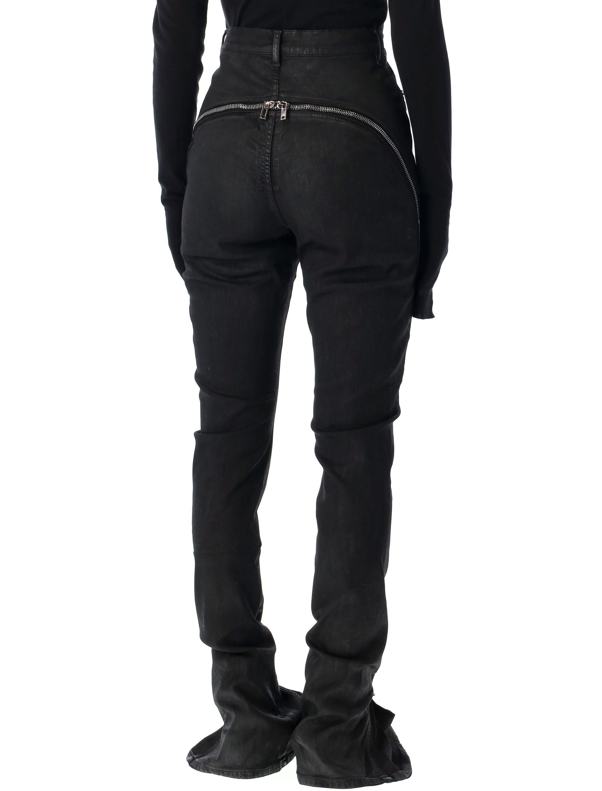 RICK OWENS High-Rise Slim Fit Jeans with Statement Zips - Size 26