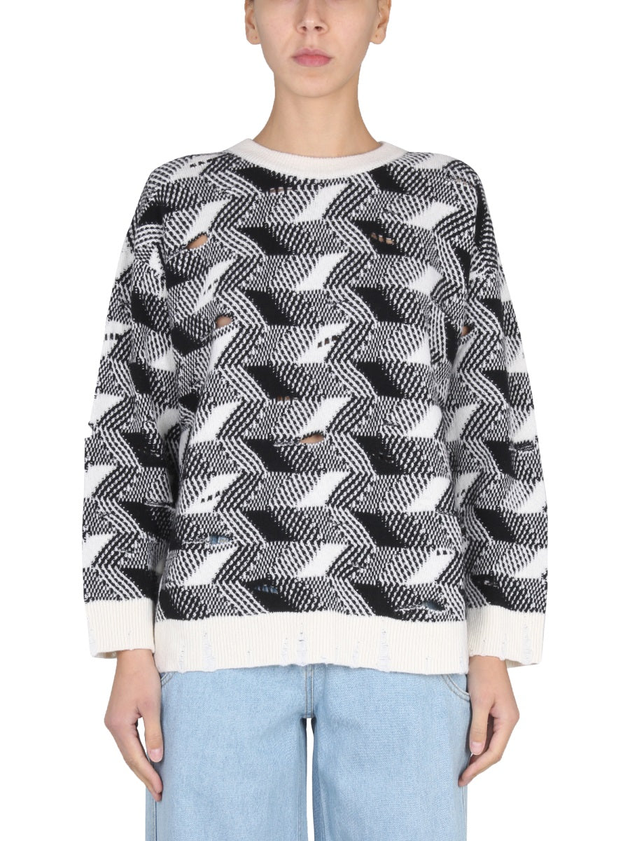 MISSONI Jacquard Knit Crossneck Ribbed Collar Sweater for Women