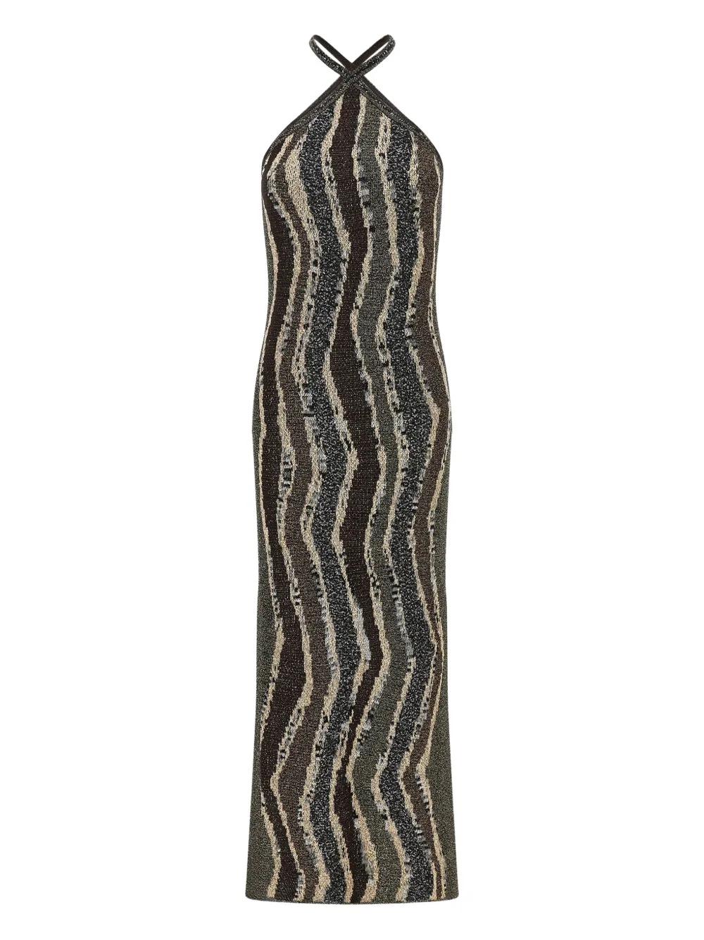 MISSONI Halterneck Maxi Dress with Wave Pattern