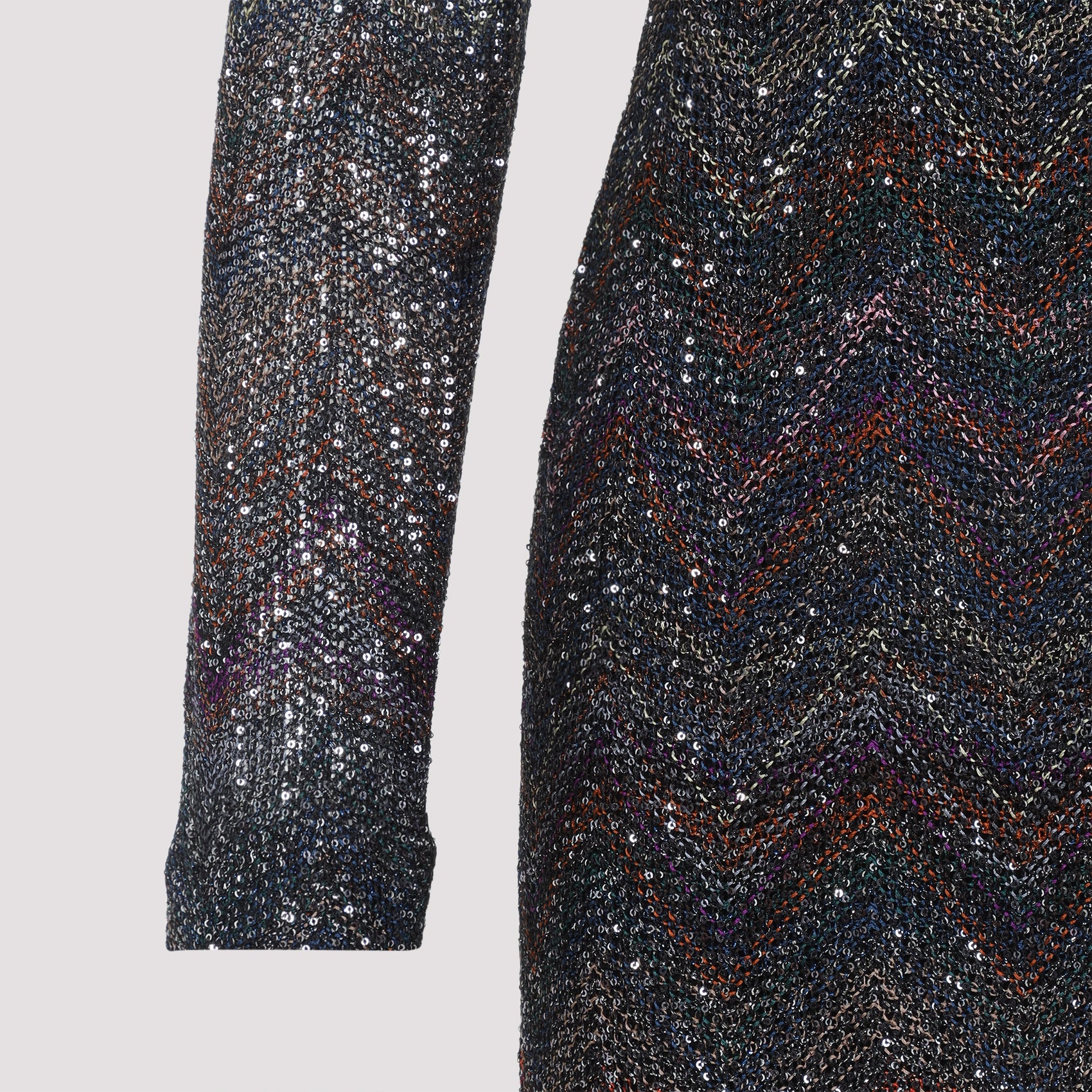 MISSONI Stylish Zigzag Knit Sequinned Mini Dress