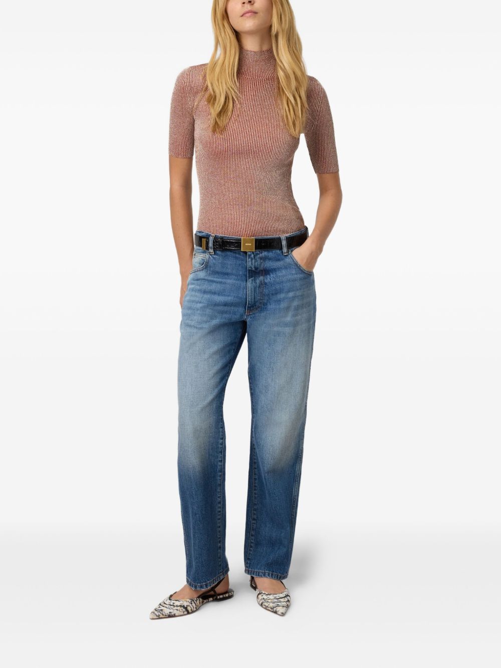 MISSONI Metallic Ribbed Mock Neck Sweater